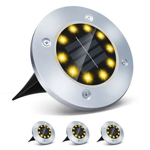 4/8 LEDs Solar Powered Buried Light Outdoor Pathway Garden Decking - Puck's