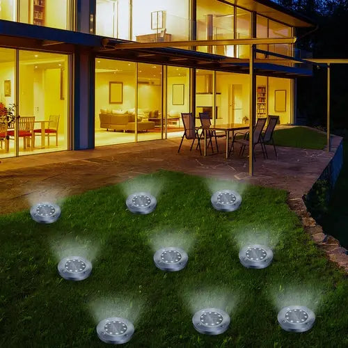 4/8 LEDs Solar Powered Buried Light Outdoor Pathway Garden Decking - Puck's