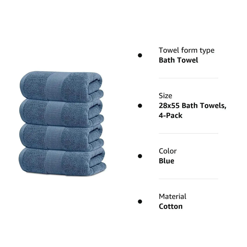 4 Pack Resort Collection Soft Bath Towels 28x55 in Luxury Plush Cotton Blue - Puck's