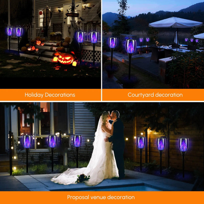 4 Pack Solar Lights Outdoor Solar 12 Led Torch Flickering Flame Lights - Puck's