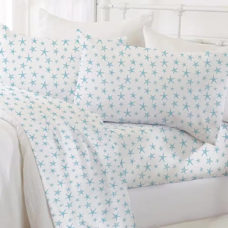 4-Piece Starfish Blue Ultra Soft Coastal Printed Microfiber King Sheet Set - Puck's