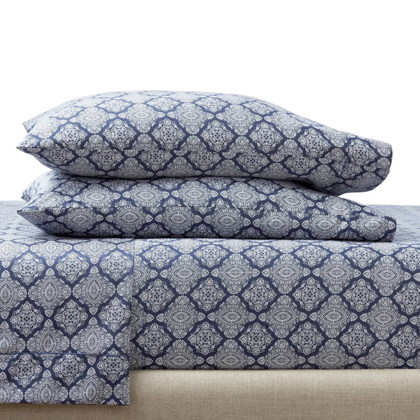 400 Thread Count Navy Ogee Performance Hygrocotton Pillowcase Set, Standard/Queen (2 Count) - Puck's