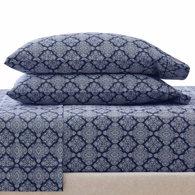 400 Thread Count Navy Ogee Performance Hygrocotton Pillowcase Set, Standard/Queen (2 Count) - Puck's
