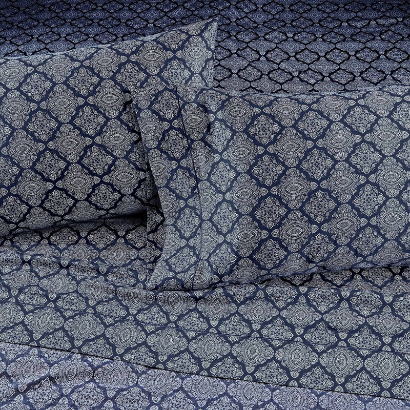 400 Thread Count Navy Ogee Performance Hygrocotton Pillowcase Set, Standard/Queen (2 Count) - Puck's