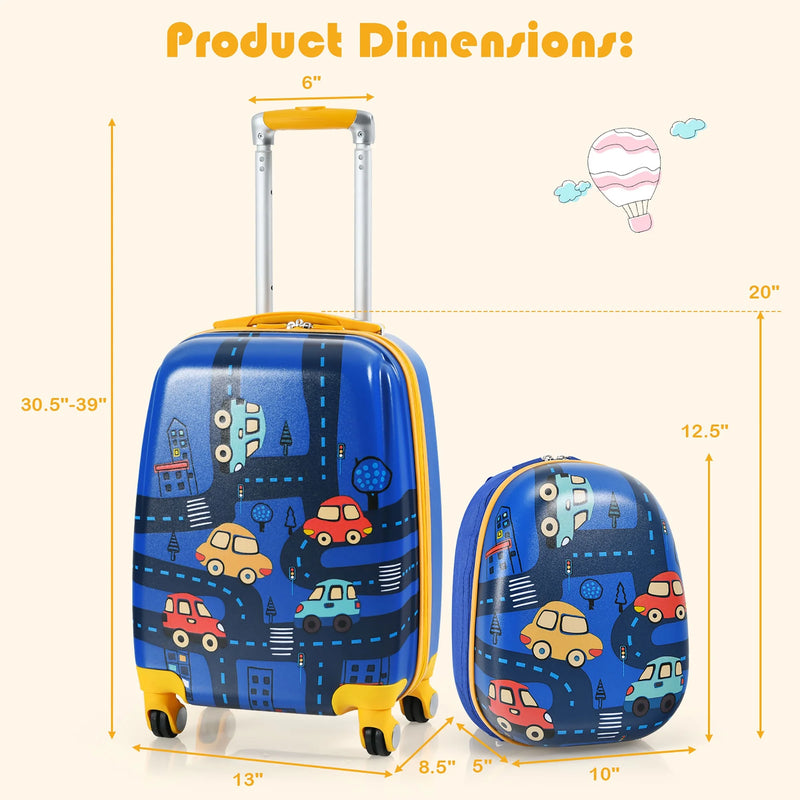 2PC Kids Carry on Luggage Set 12'' Backpack & 18'' Rolling Suitcase for Travel - Puck's