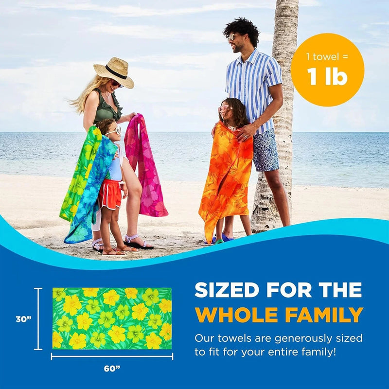 Kaufman - Colorful Hibiscus Beach Towels | 100% Cotton with Ends Hemmed | 30" X 60" | Colorful Soft & Absorbent Pool Towels for Adults and Kids | Fiber Reactive | 4 Pack
