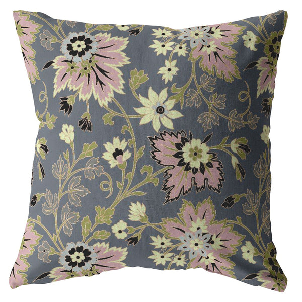 18” Gray Pink Jacobean Zippered Suede Throw Pillow-0