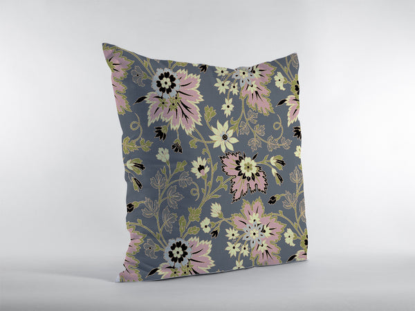 18” Gray Pink Jacobean Zippered Suede Throw Pillow-1