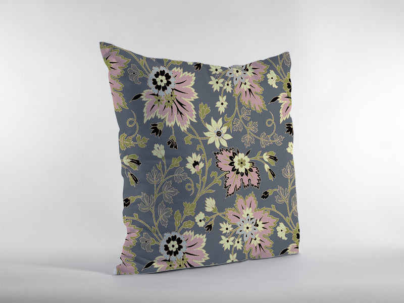18” Gray Pink Jacobean Zippered Suede Throw Pillow-1