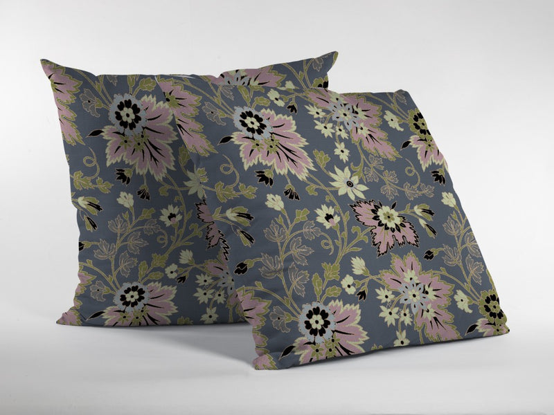 18” Gray Pink Jacobean Zippered Suede Throw Pillow-3