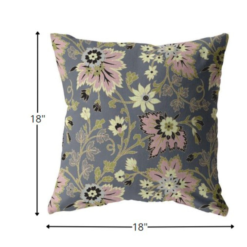18” Gray Pink Jacobean Zippered Suede Throw Pillow-5