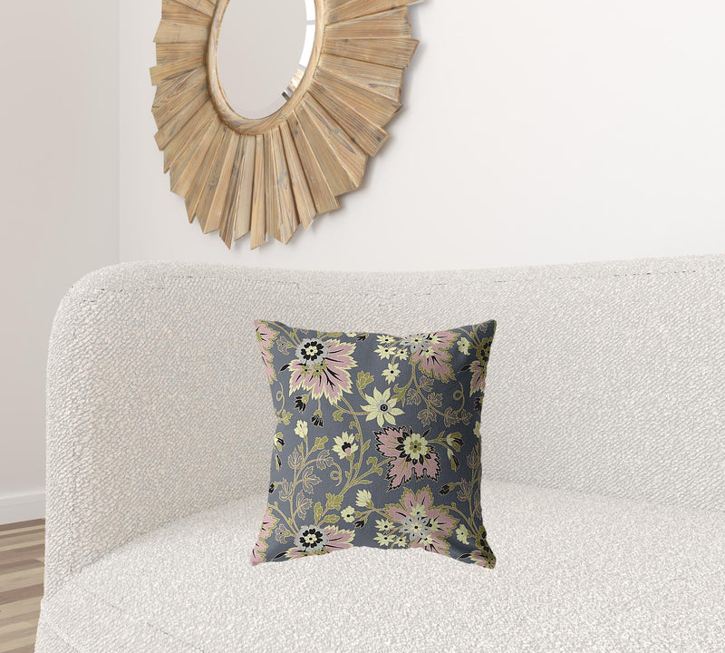 18” Gray Pink Jacobean Zippered Suede Throw Pillow-2