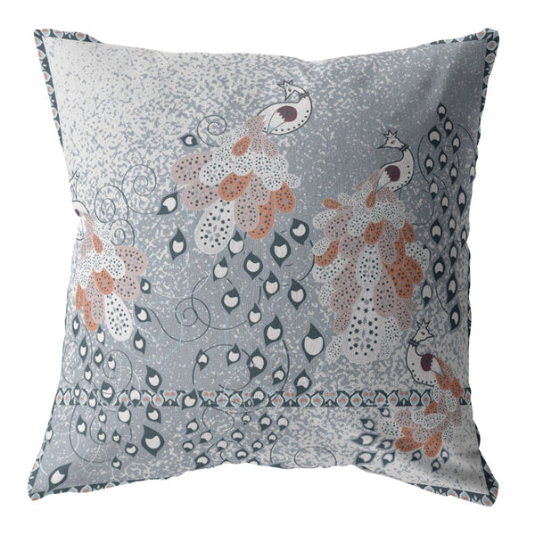 18” Gray Orange Boho Bird Zippered Suede Throw Pillow-0