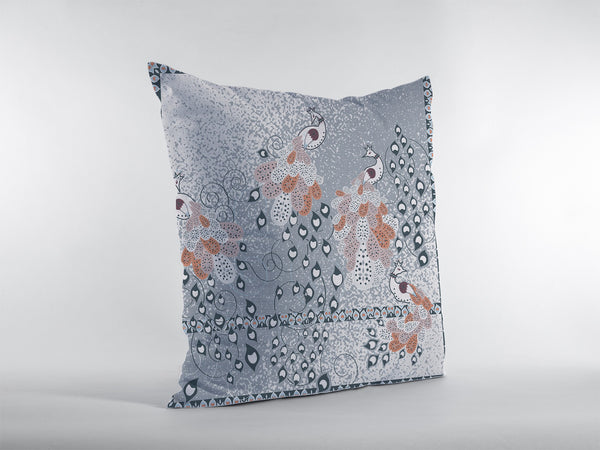 18” Gray Orange Boho Bird Zippered Suede Throw Pillow-1