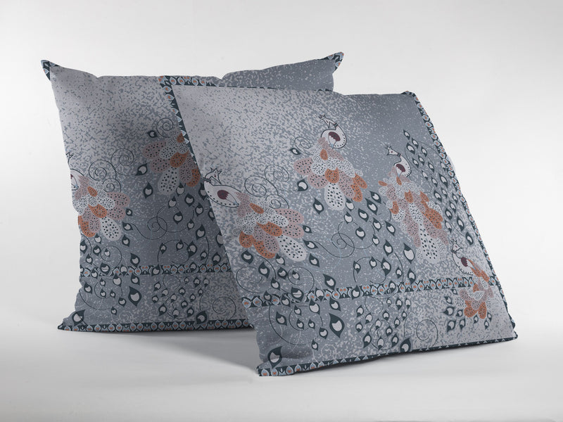 18” Gray Orange Boho Bird Zippered Suede Throw Pillow-3