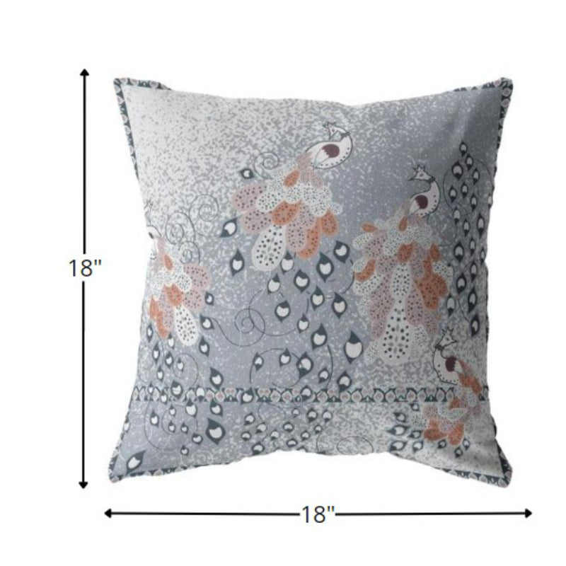 18” Gray Orange Boho Bird Zippered Suede Throw Pillow-5