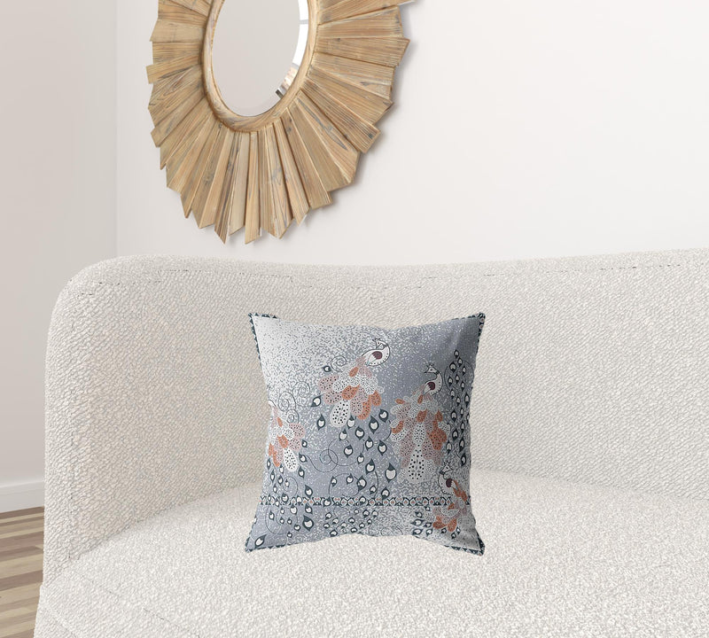 18” Gray Orange Boho Bird Zippered Suede Throw Pillow-2