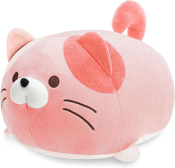 Super Soft Cat Plush Toy, Fluffy Chubby Kitty Stuffed Animal, Adorable Plush Cat Pillow for Kids or Home Decor (Pink, 19'') - Puck's
