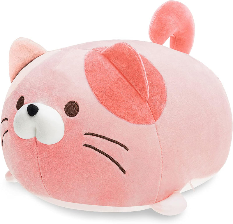 Super Soft Cat Plush Toy, Fluffy Chubby Kitty Stuffed Animal, Adorable Plush Cat Pillow for Kids or Home Decor (Pink, 19'') - Puck's