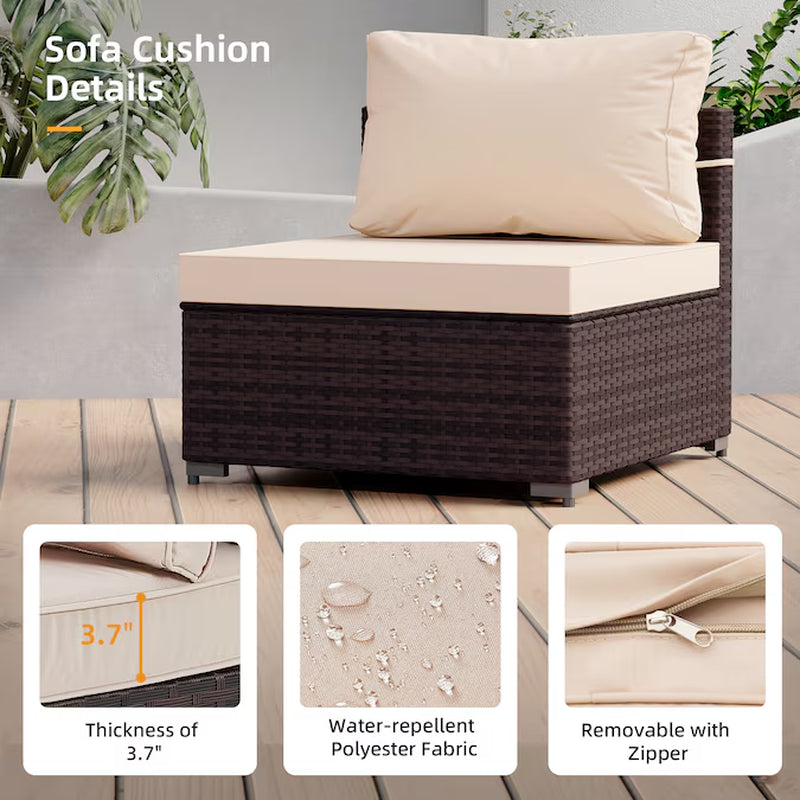 7 -Piece Rattan Patio Conversation Set with Beige Cushions - Puck's