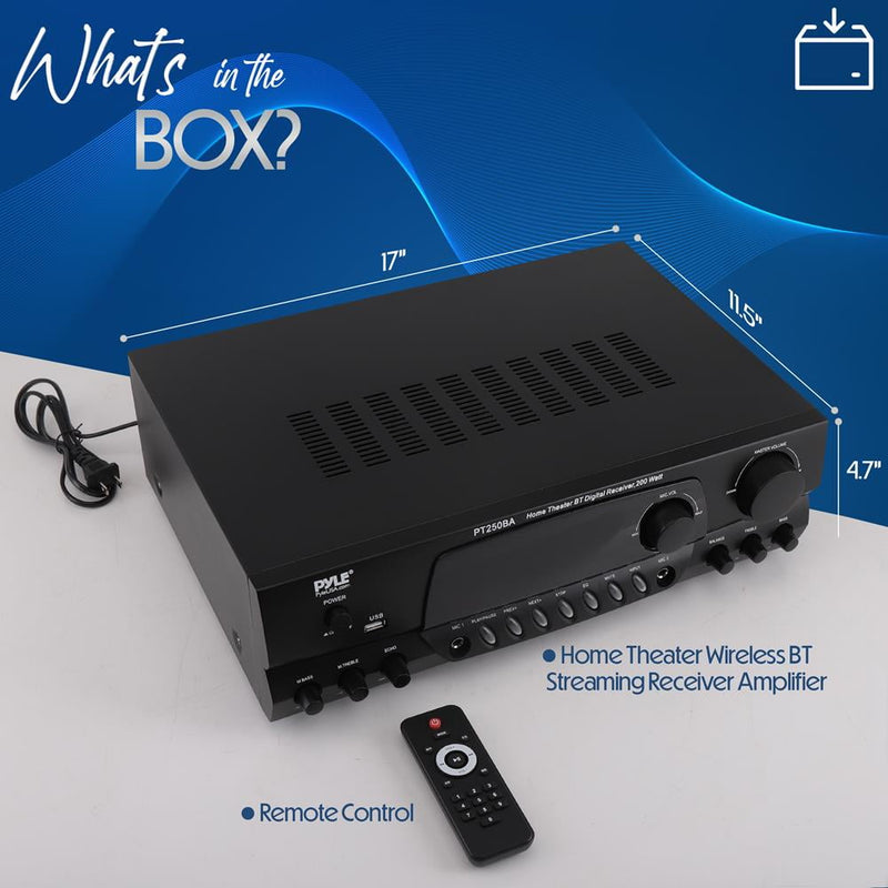 PT250BA Home Theater Wireless Bluetooth Stereo Receiver with Remote Control and FM Antenna - Puck's