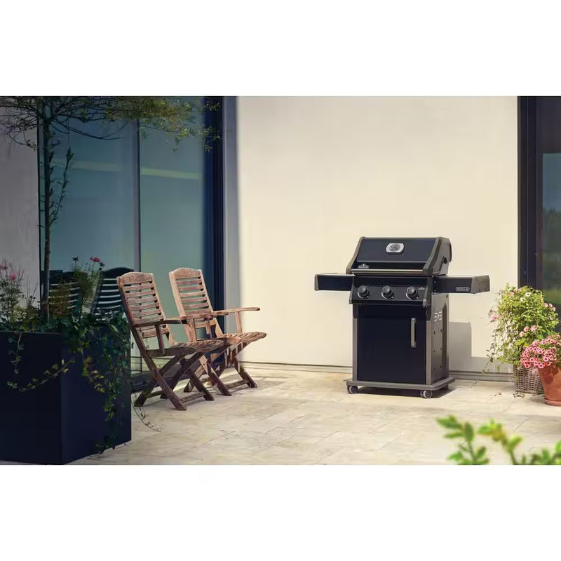 Rogue 425 3-Burner Propane Gas Grill in Black with Cast Iron Cooking Grids