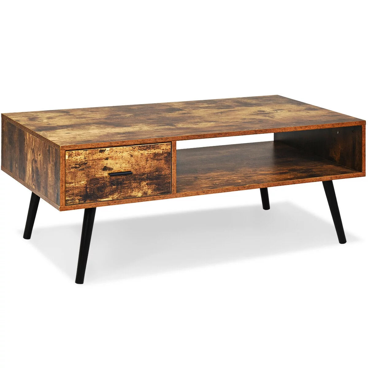 Retro Coffee Table Mid Century Modern Living Room Furniture W/Open Storage Shelf - Puck's