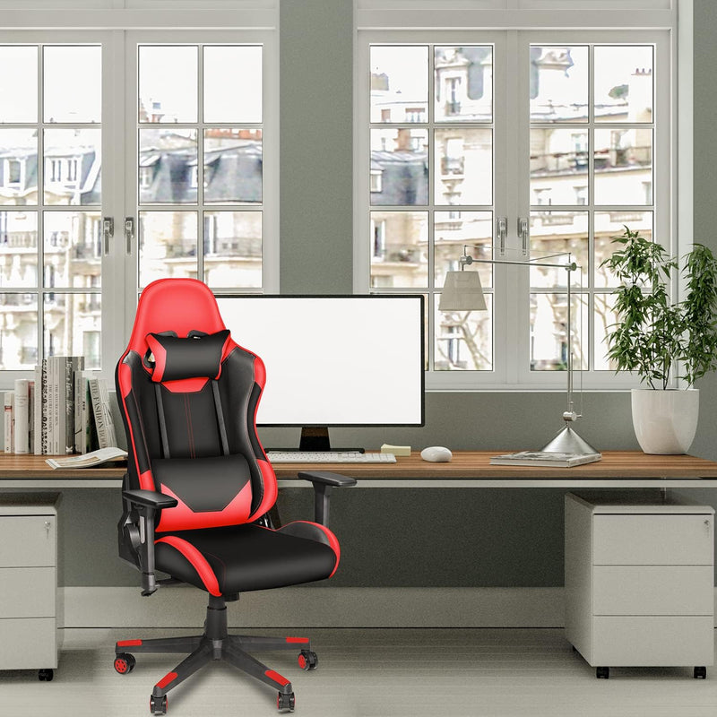 Ergonomic High Back Gaming Chair 400Lbs, Office Chair Computer Chair with Headrest Lumbar Support, Video Gaming Chair for Teens with Adjustable Armrest（Red） - Puck's