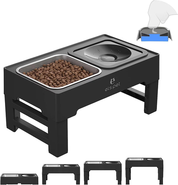 2-In-1 Elevated Dog Bowls 4 Height Adjustable Raised Dog Bowls No Spill Dog Water Bowl & Stainless Steel Dog Food Bowl Stand - Puck's