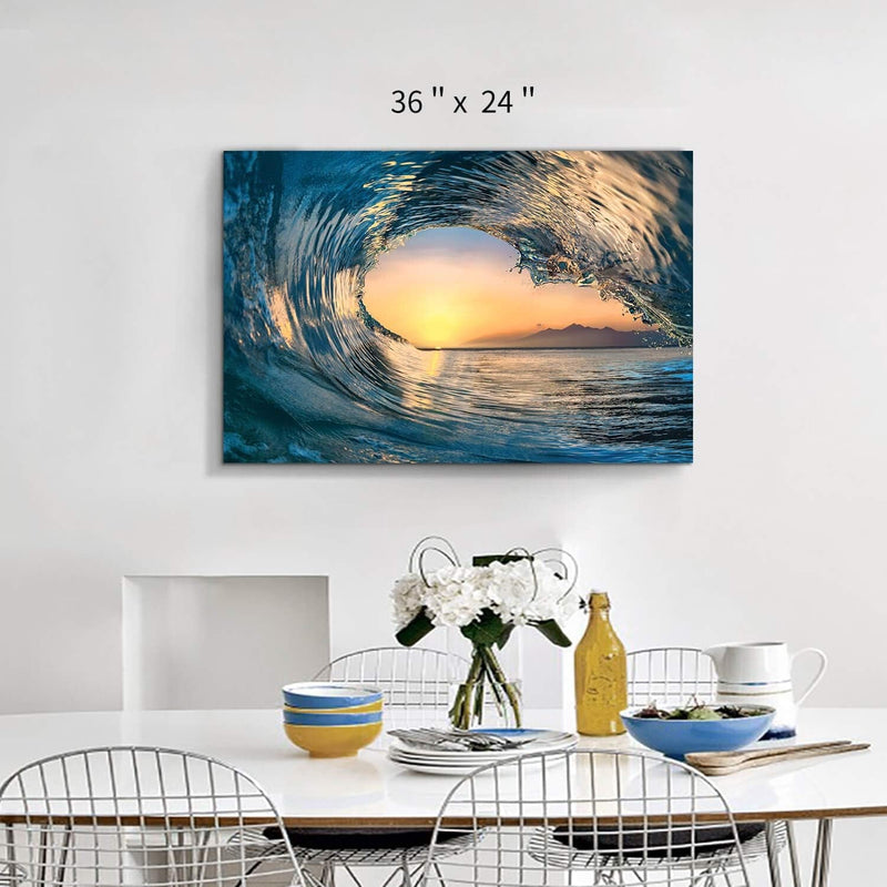 Ocean Wave Picture Wall Art: Tropical Seascape Sunset Canvas Prints for Office (36'' X 24'' X 1 Panel) - Puck's