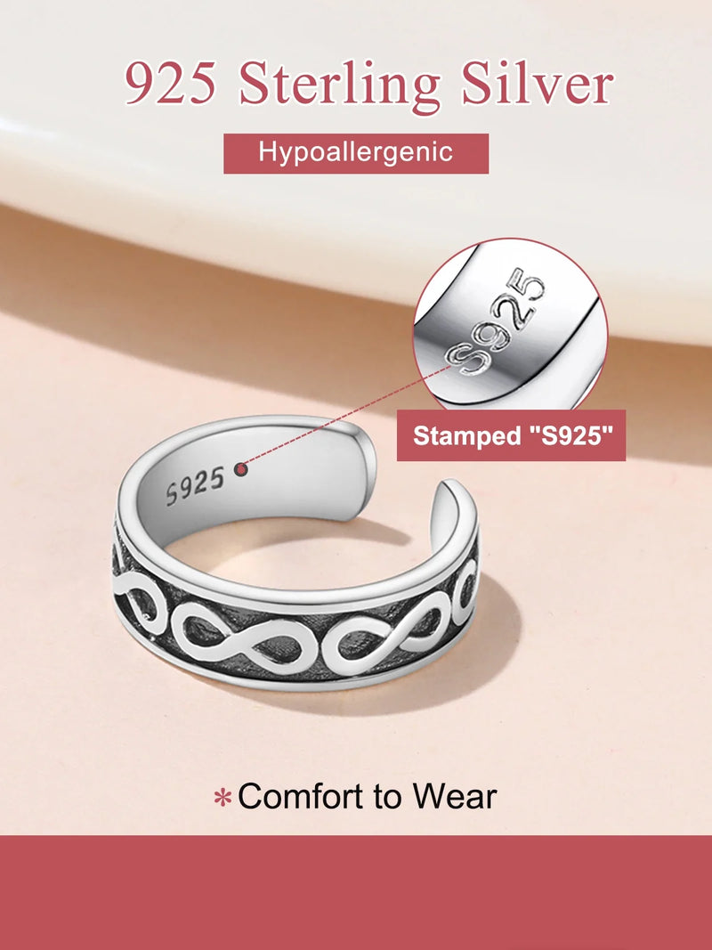 Infinity Toe Ring for Women 925 Sterling Silver Adjustable Open Toe Band Ring Hypoallergenic Beach Foot Jewelry Gift for Summer Holiday - Puck's