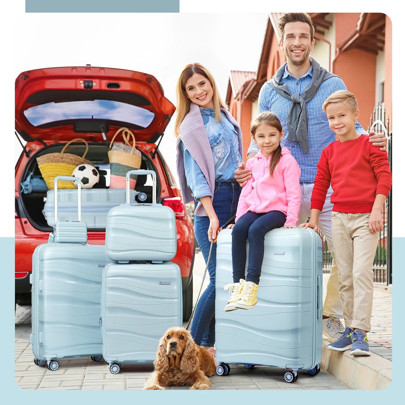 5 Piece Luggage Set PP Hardside Spinner Luggage - (Expandable Carry-On Suitcase20")(24" 28")-Light Blue - Puck's