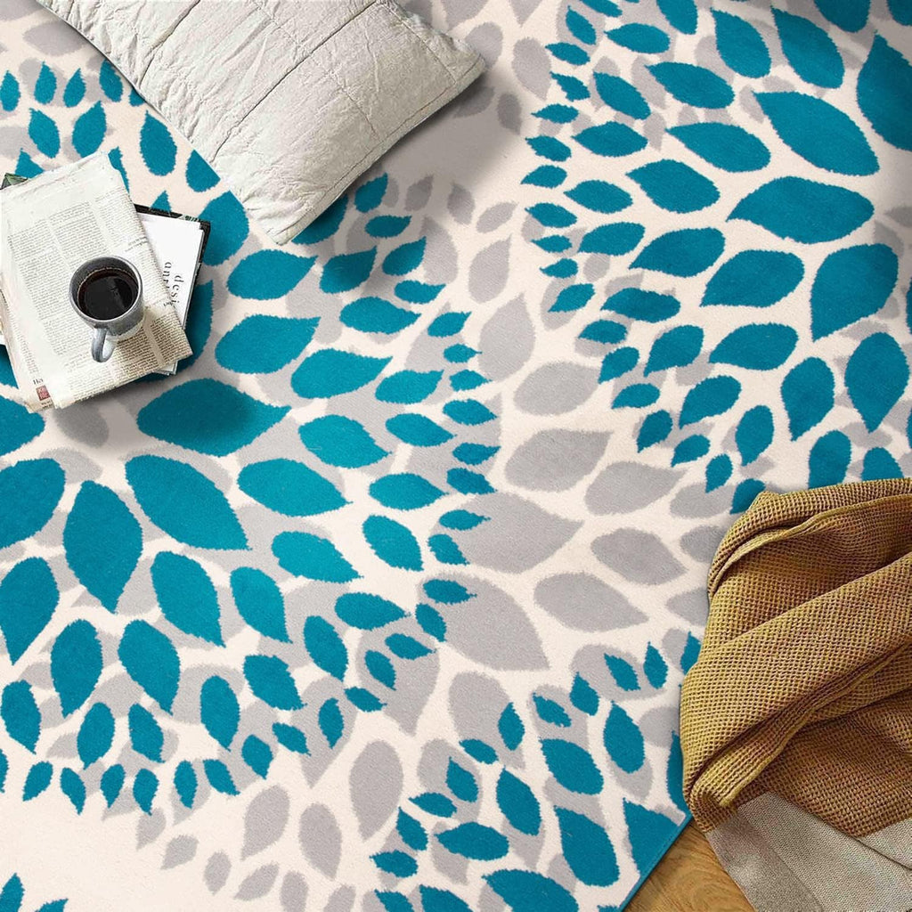 Modern Floral Circles Design for Living Room,Bedroom,Home Office,Kitchen Non Shedding Area Rug 3'1" X 5' Blue - Puck's