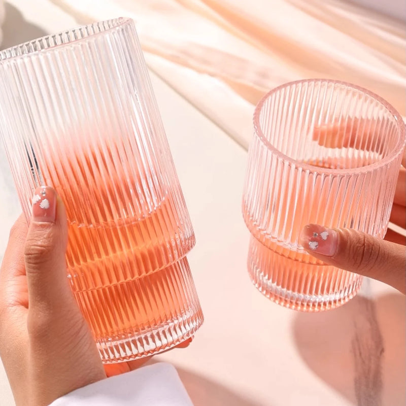 12 Oz Stackable Ribbed Beverage Glasses (Set of 8) - Puck's