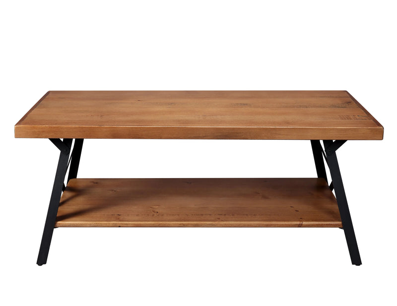 43'' Metal Legs Rustic Coffee Table Solid Wood Tabletop End Table Side Table US Warehouse - Puck's