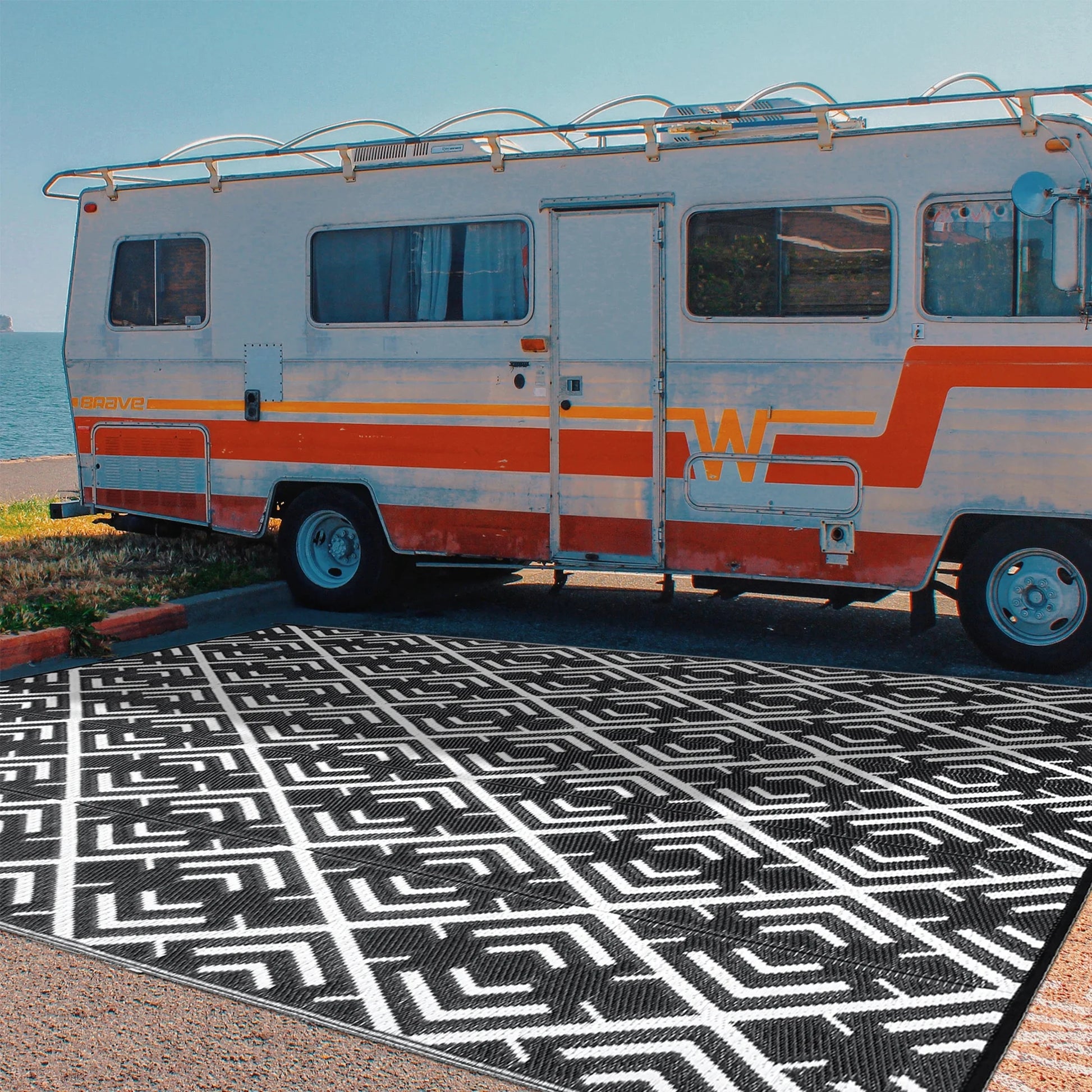 Outdoor Patio Rugs Clearance 9'X12' Waterproof Camping Rugs, RV Rugs for Outside, Deck Rug, Pool, Balcony Rugs - Puck's