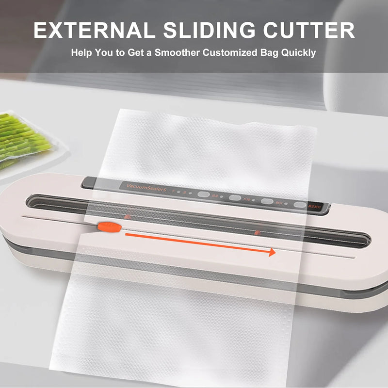 Vacuum Sealer Machines, 120Kpa Food Saver Vacuum Machines with 10Pcs Bags Starter Kit, Automatic Vacuum Sealer for Food Storage, outside Cutter,Moist&Dry Mode - Puck's