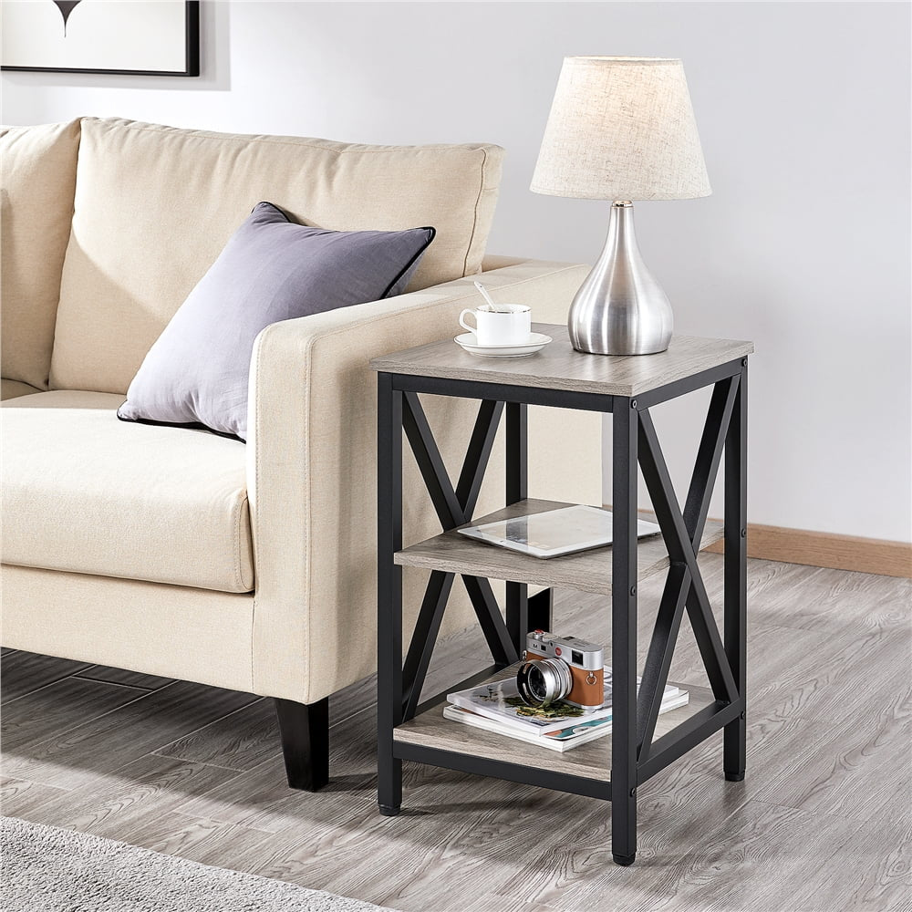 3 Tier X Frame Side Table for Living Room, Gray - Puck's