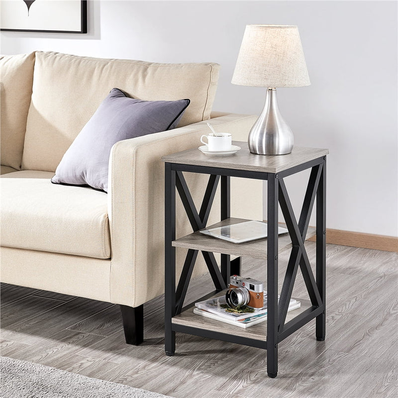 3 Tier X Frame Side Table for Living Room, Gray - Puck's