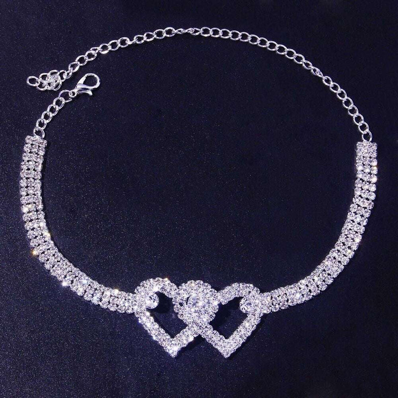Double Heart Anklet Bracelet Love Barefoot Chain Bling Crystal Ankle Bracelet US - Puck's