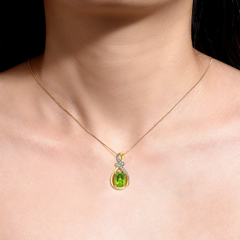 Necklace Yellow Gold Plated Silver Designer Necklace Gemstone & Diamonds Pendant 18" Chain 9X7MM Peridot August Birthstone Womens Jewelry Silver Necklace - Puck's