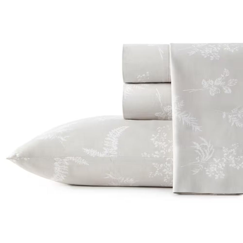 Foliage 3-Piece Beige Floral Cotton Twin Sheet Set