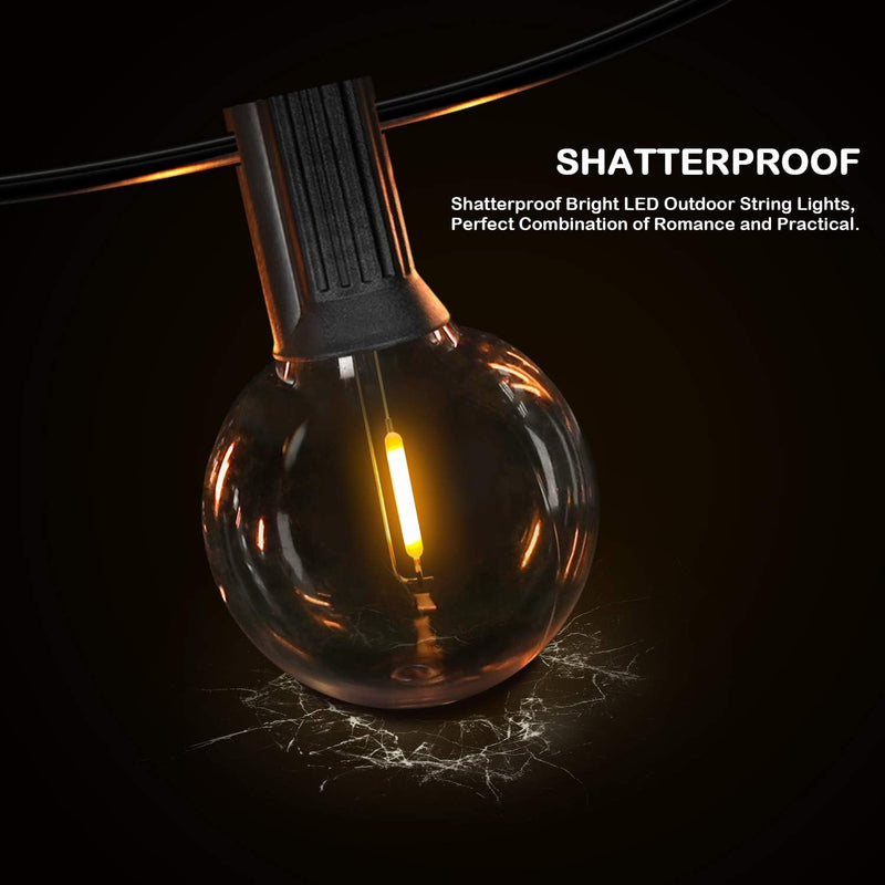 50FT LED G40 Globe String Lights, Shatterproof Outdoor Patio String Lights with 50+2 Dimmable Edison Bulbs, 50 Backyard Hanging Bistro Light Waterproof for Balcony Party Wedding Market Cafe - Puck's