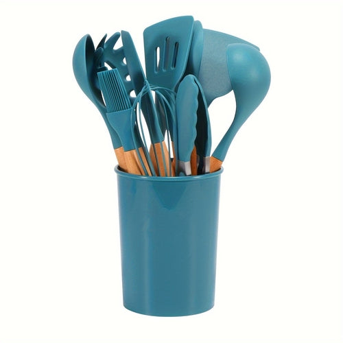 12Piece Grey Silicone Kitchen Utensil Set with Holder - Puck's