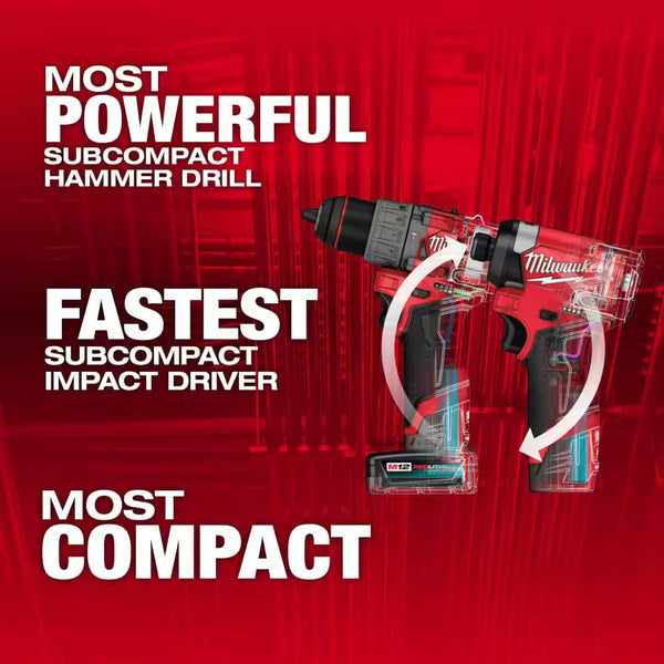 M12 FUEL 12-Volt Li-Ion Brushless Cordless Hammer Drill/Impact Driver Combo Kit (2-Tool) W/M12 Right Angle Die Grinder - Puck's