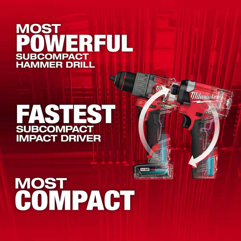 M12 FUEL 12-Volt Li-Ion borstelloze accuboor-/accuboormachine combiset (2-tool) W/M12 haakse slijper - Puck's