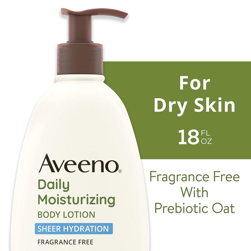 Sheer Hydration Daily Moisturizing Fragrance-Free Lotion with Nourishing Prebiotic Oat, Fast-Absorbing Body Moisturizer for Dry Skin with Lightweight, Breathable Feel, 18 Fl. Oz - Puck's