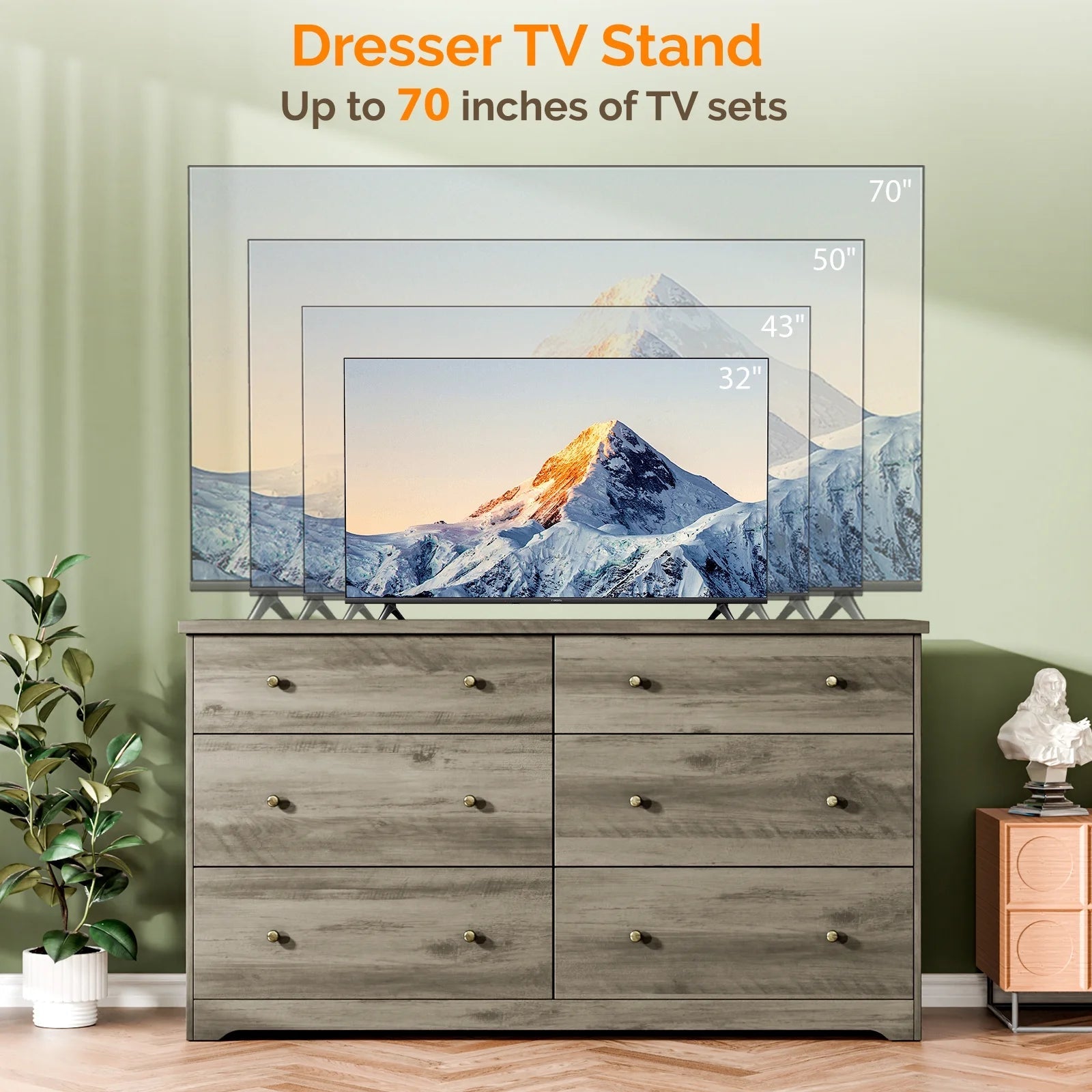 6 Drawer Double Dresser, Kids Dresser, Nursery Dresser Drawer Organizer, Chest of Drawers,59" D X 15.75" W X 32" H, Gray - Puck's