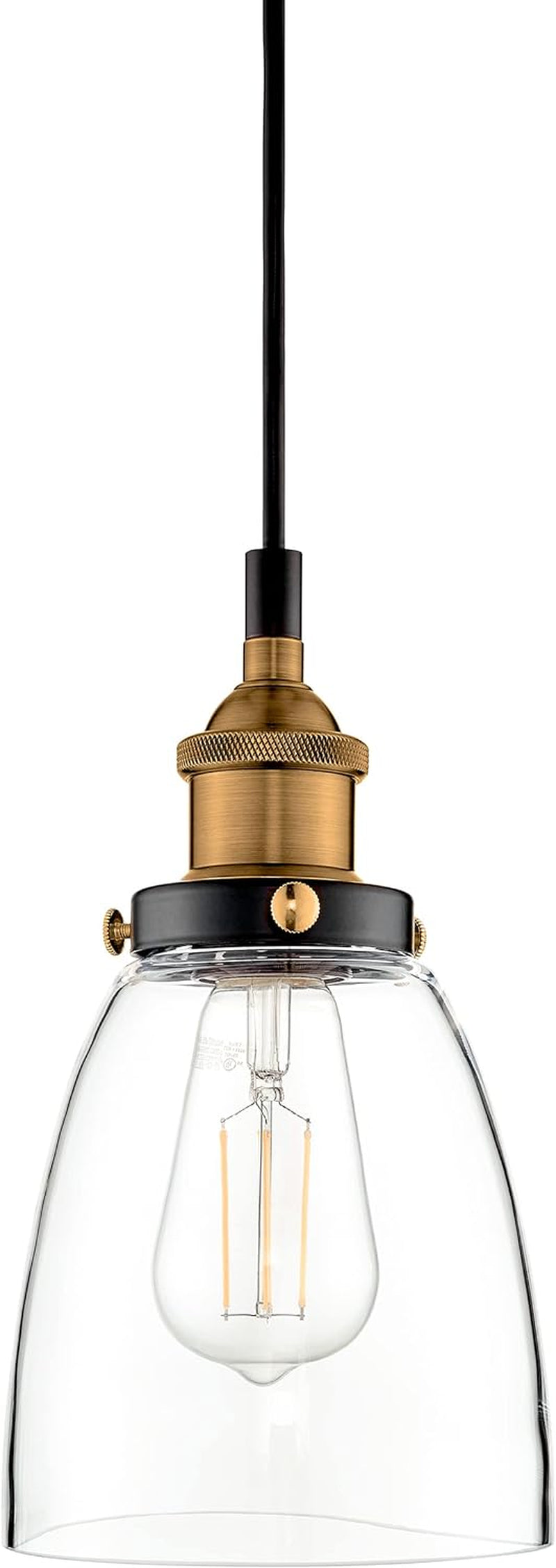 Fiorentino Large Glass Pendant Light Fixture Modern Farmhouse Bell Shaped Kitchen Pendant Lighting over Island Black and Gold Pendant Light Shade over Sink Lighting Fixtures, UL Listed - Puck's