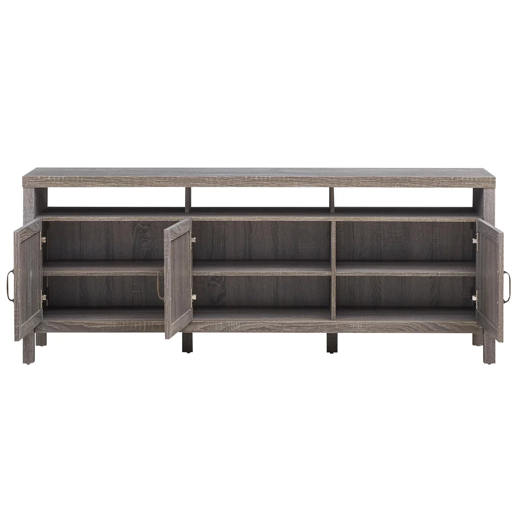 Universal TV Stand Cabinet Television Media Console with 3 Rattan Doors Grey - Puck's